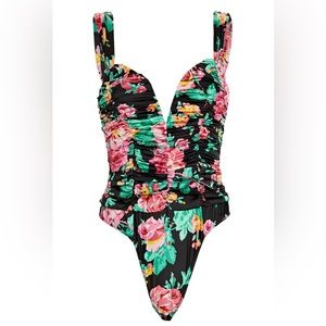 FOR LOVE & LEMONS Jolie Floral Ruched Bodysuit Size S NWT